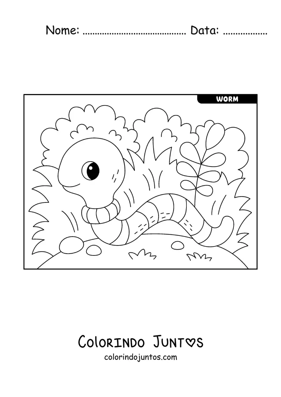 Desenho para colorir de linda minhoca de terra animada
