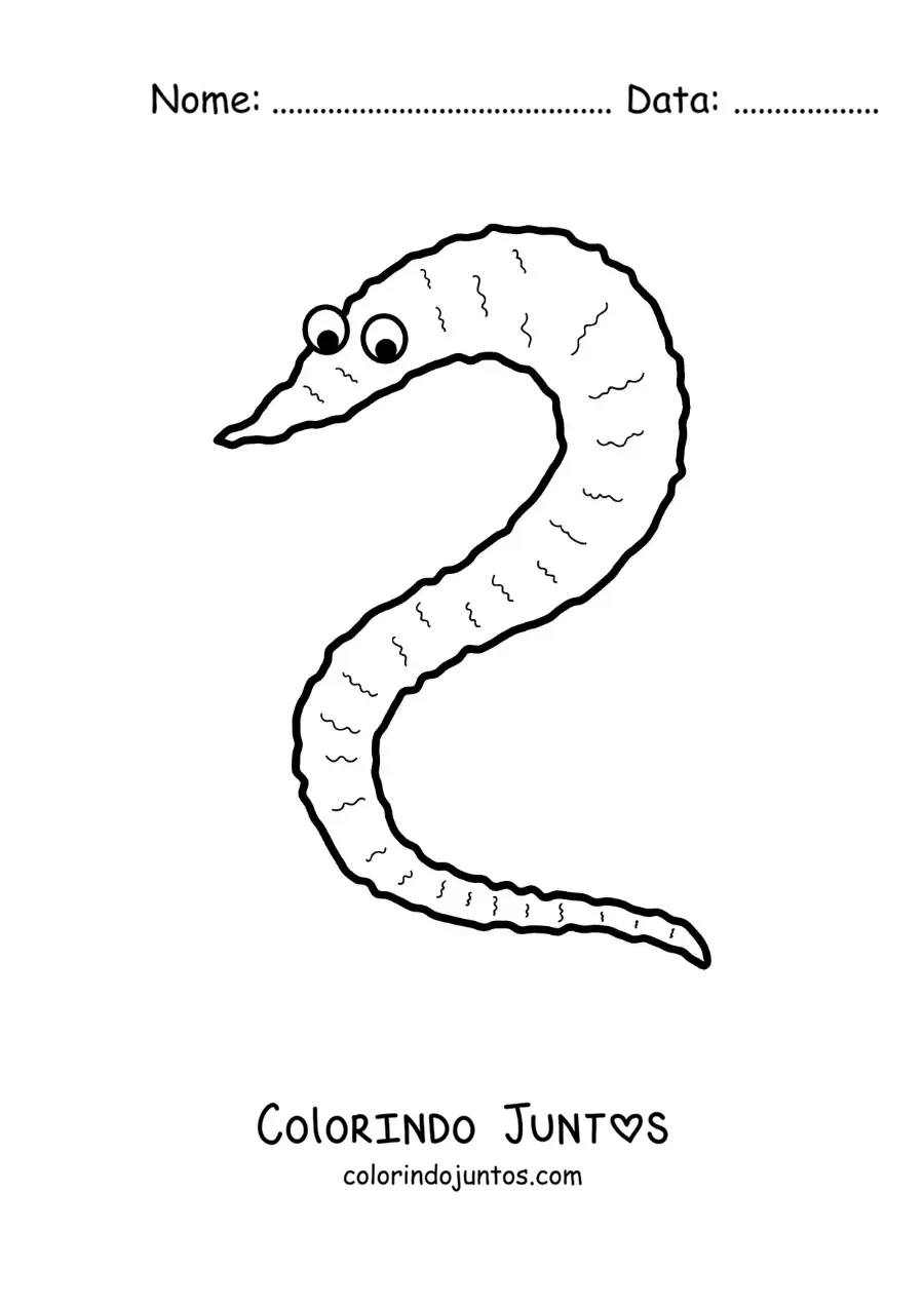 Desenho para colorir de verme engraçado animado