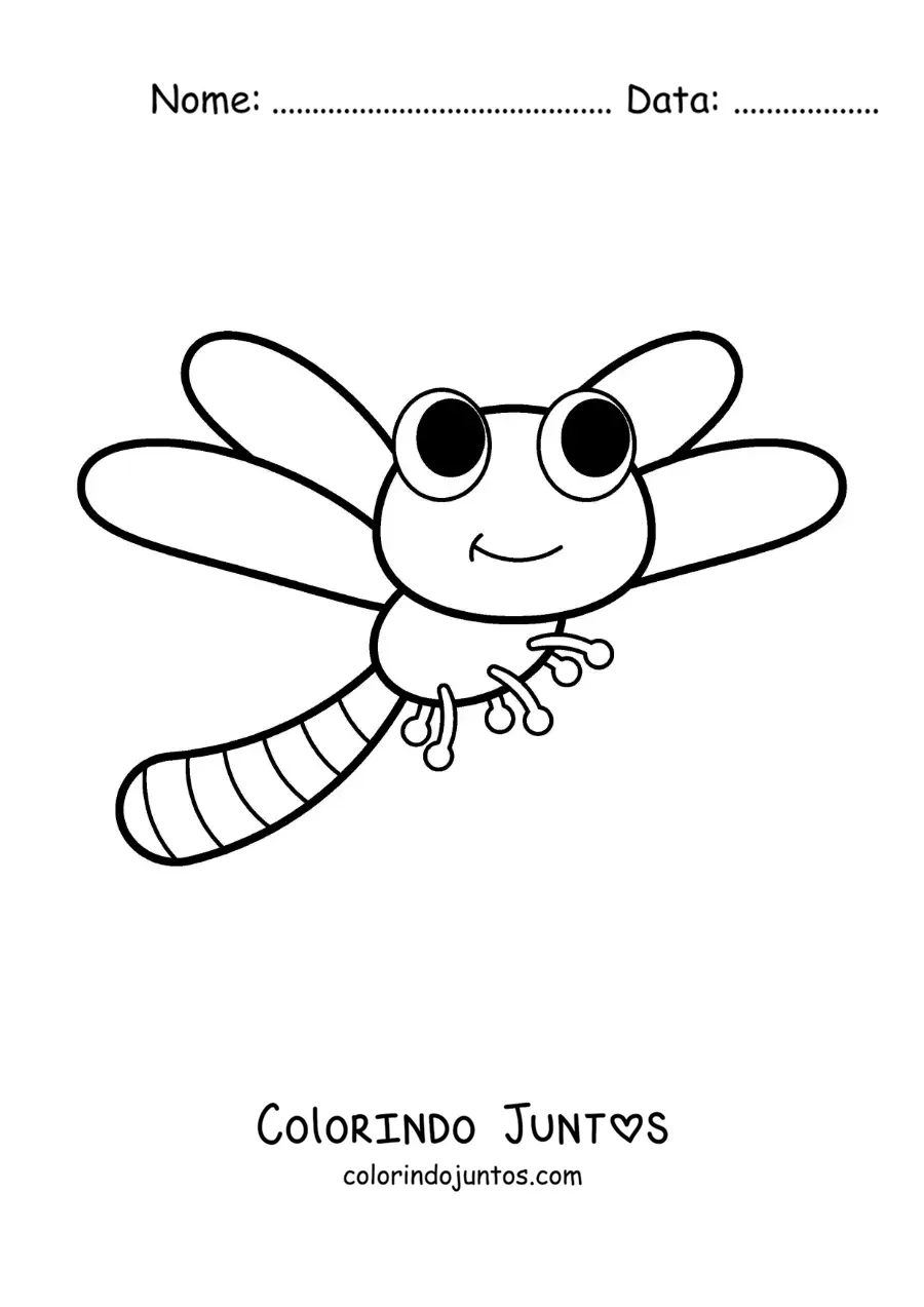 Desenho para colorir de libélula animada voando
