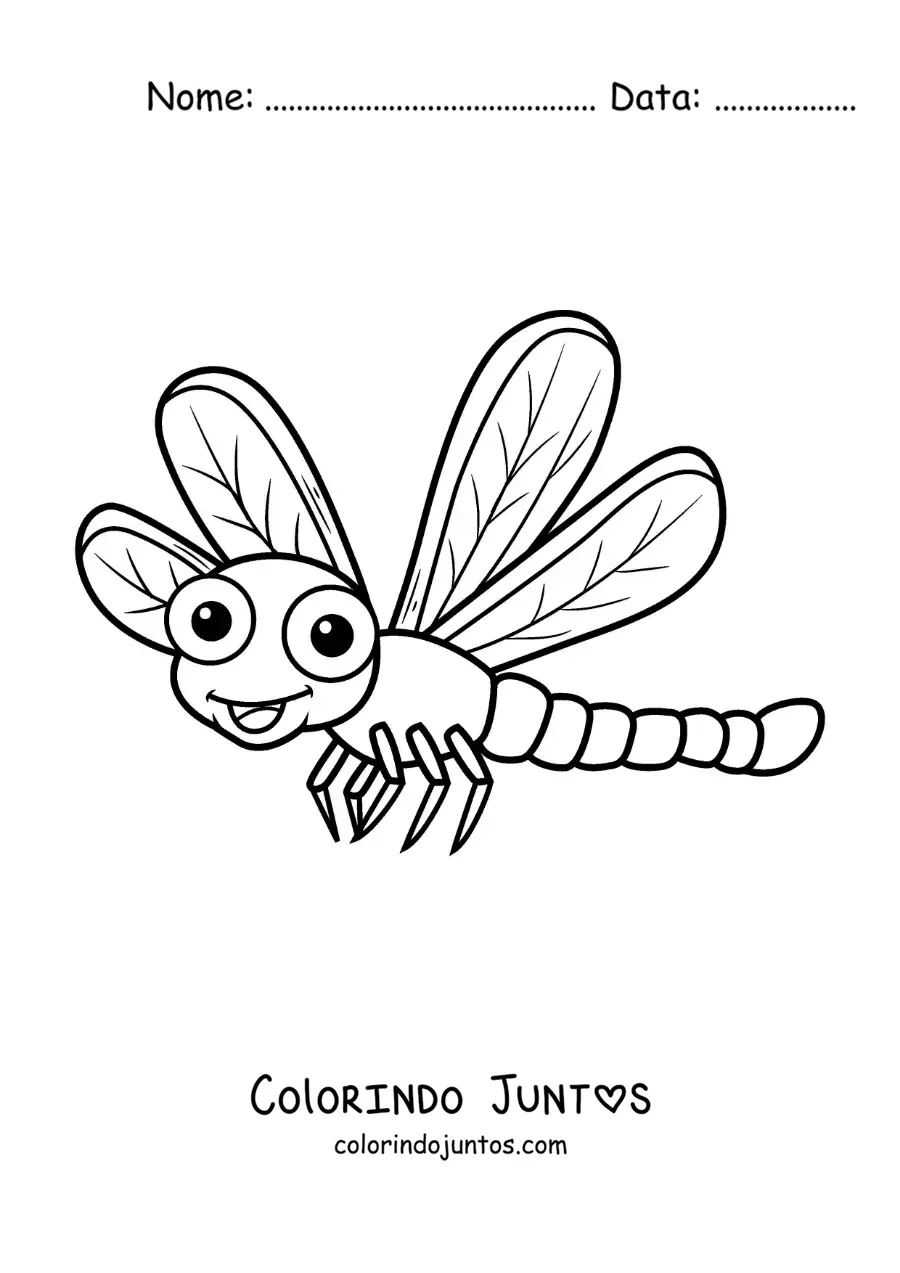 Desenho para colorir de desenho de uma libélula engraçada