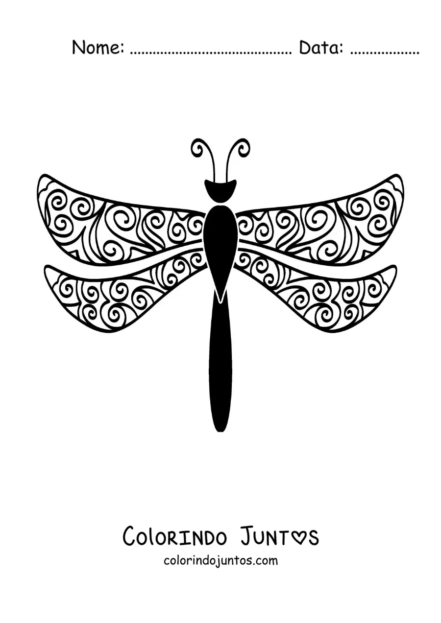 Desenho para colorir de libélula mandala