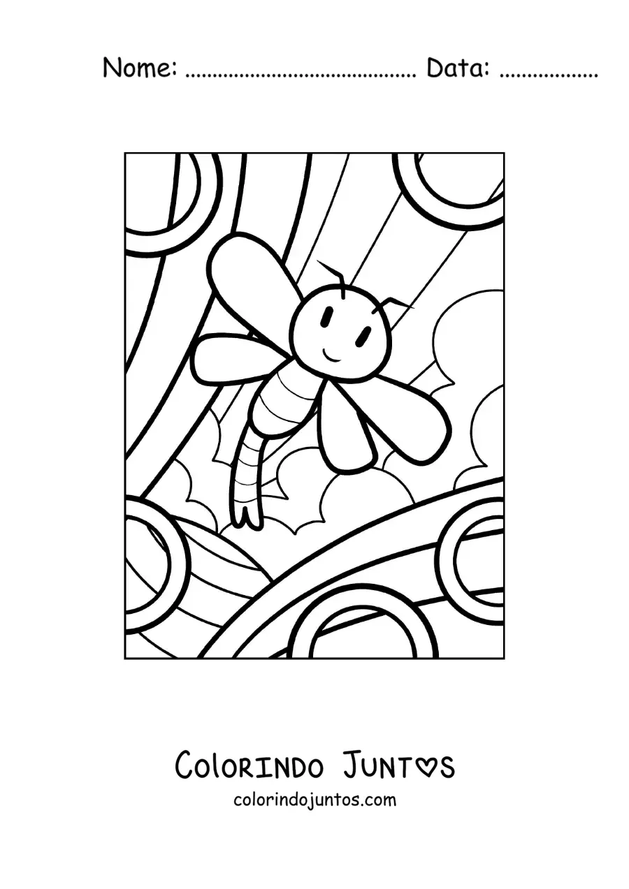 Desenho para colorir de libélula animada fácil