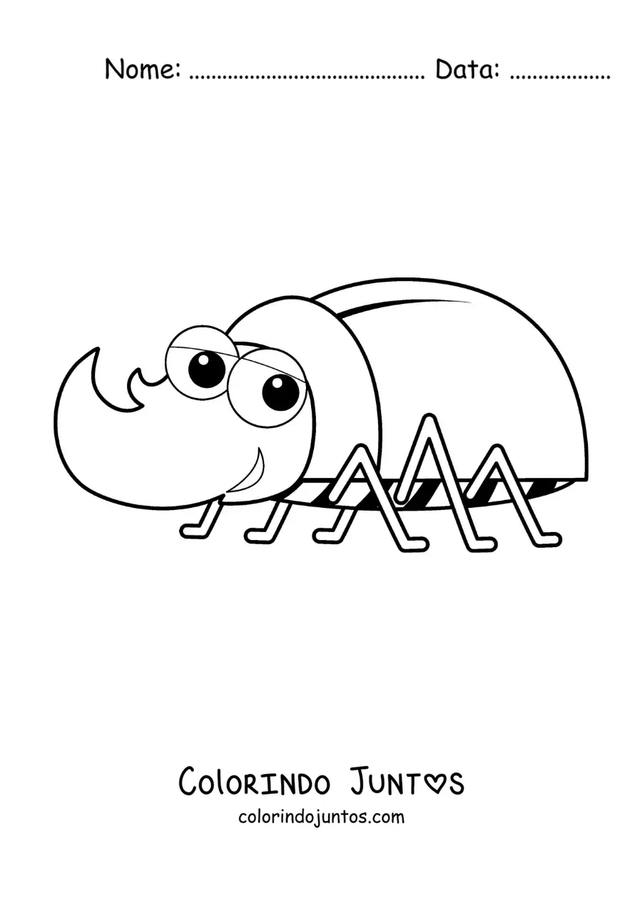 Desenho para colorir de besouro rinoceronte animado infantil