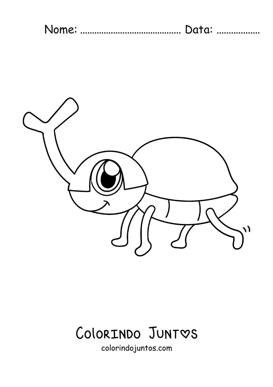 Desenho para colorir de besouro-rinoceronte kawaii animado