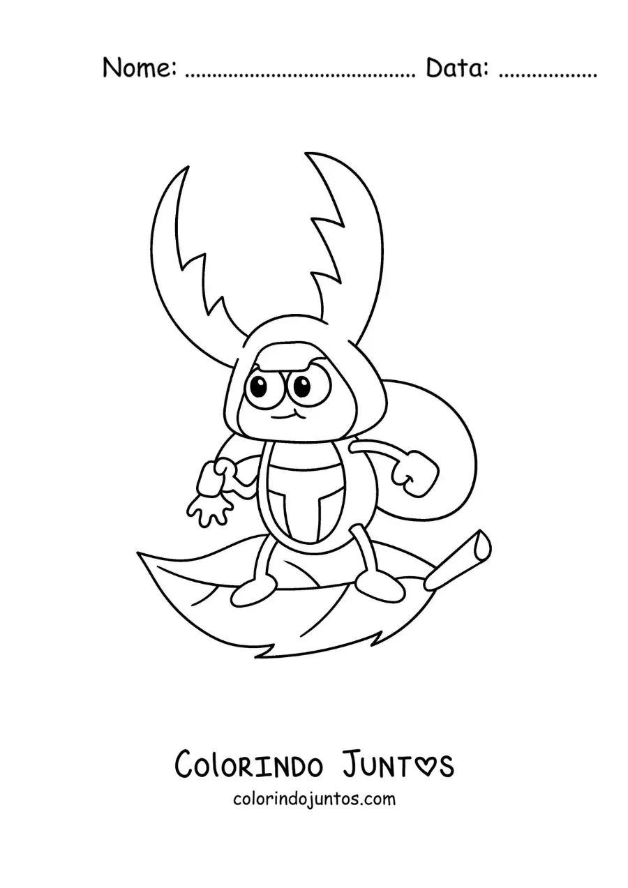 Desenho para colorir de um besouro-veado animado engraçado
