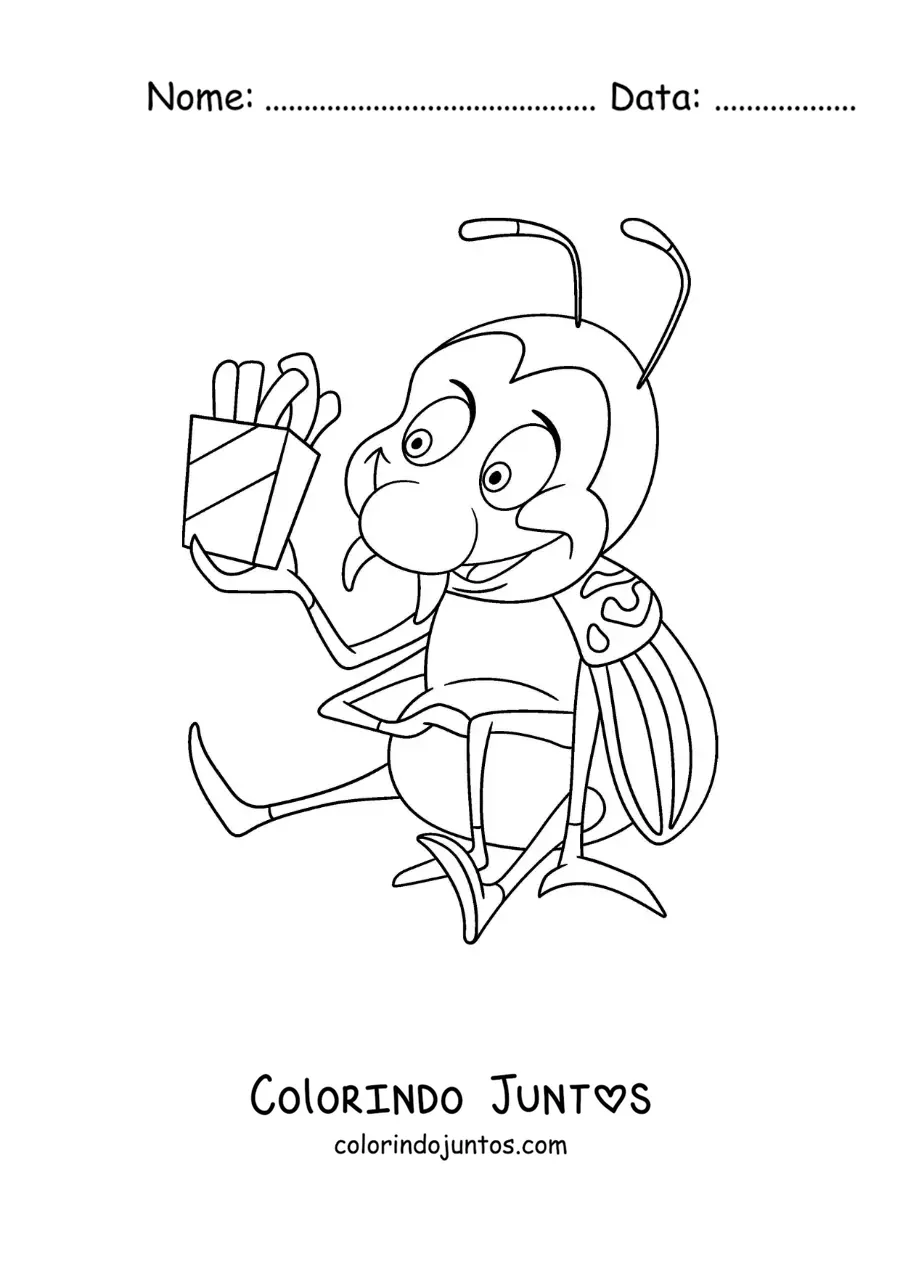 Desenho para colorir de um besouro-da-batata animado comendo batatas