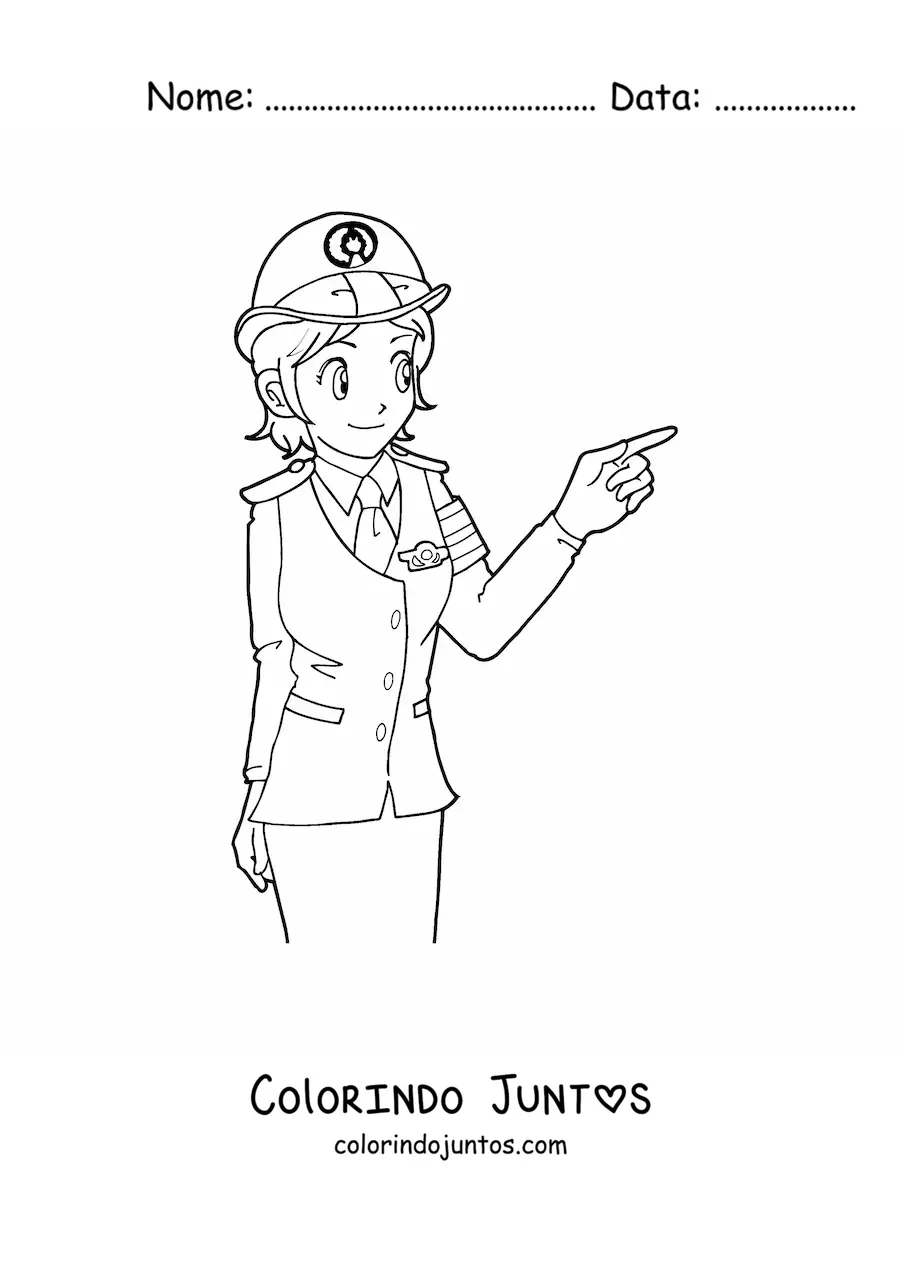 Desenho para colorir de uma mulher policial animada