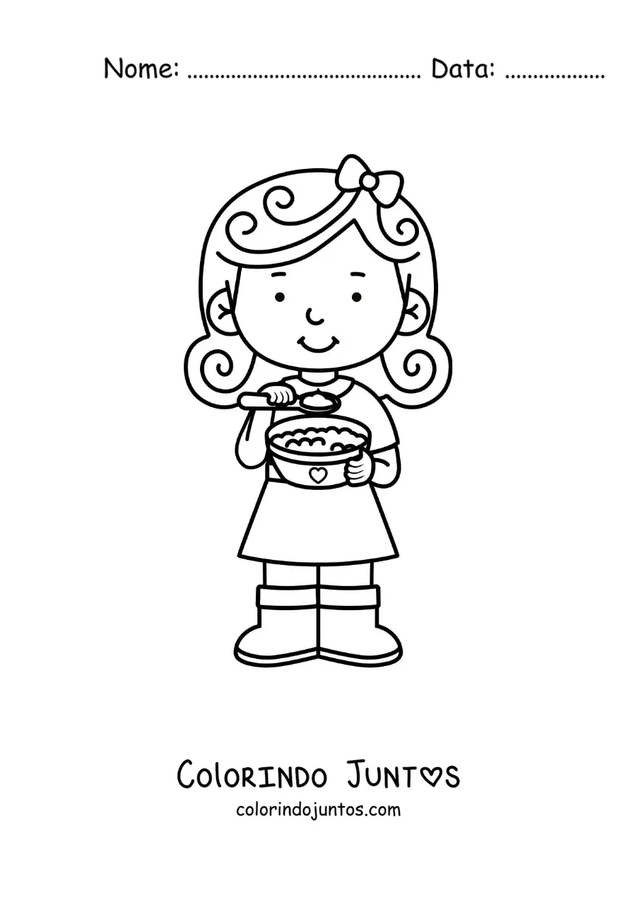 Desenho para colorir de Cachinhos Dourados comendo mingau