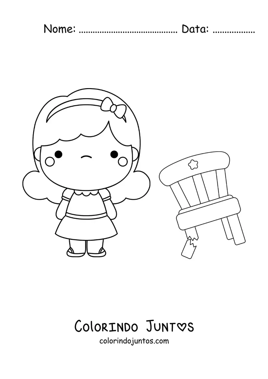 Desenho para colorir de Cachinhos Dourados e a cadeira quebrada