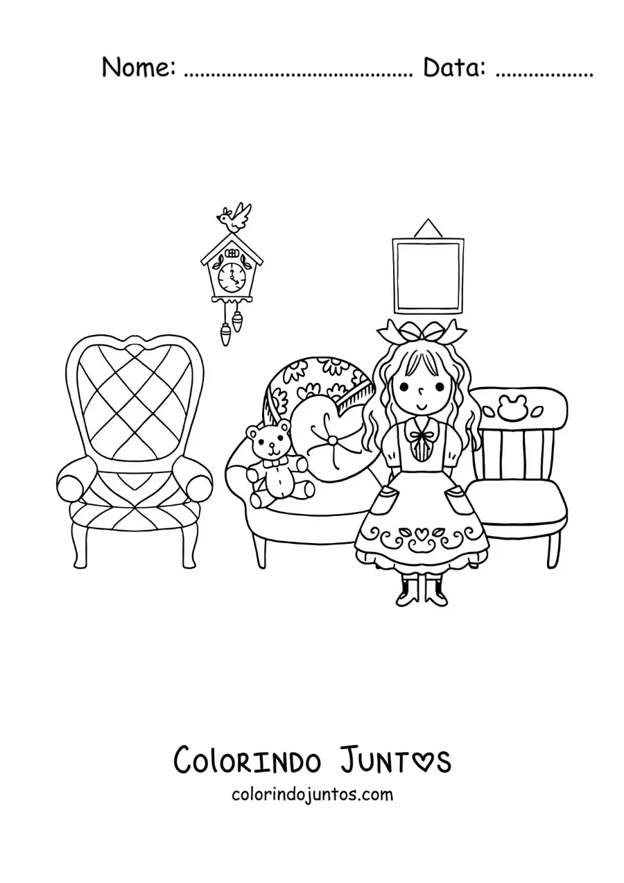 Desenho para colorir de Cachinhos Dourados e as três cadeiras dos ursos