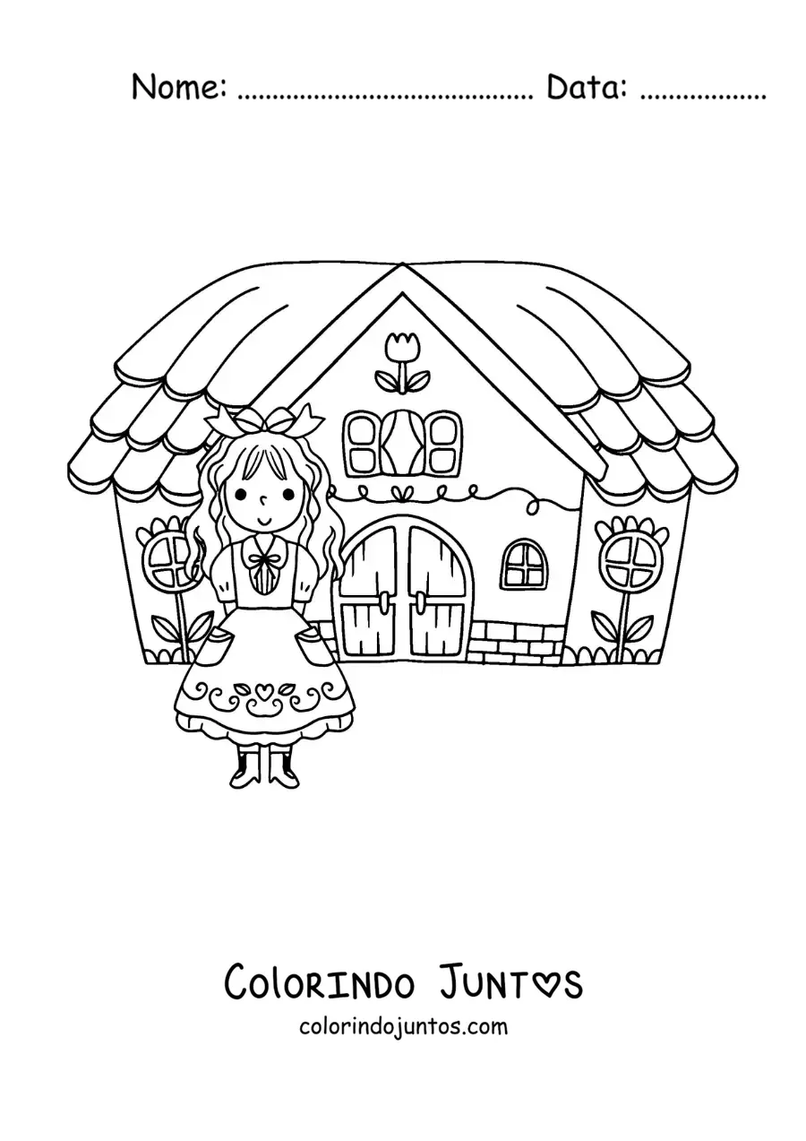 Desenho para colorir de Cachinhos Dourados na casa dos três ursos