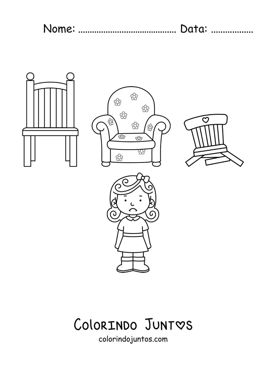 Desenho para colorir de Cachinhos Dourados e as cadeiras dos três ursos