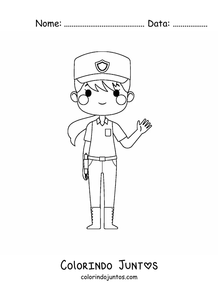 Desenho para colorir de uma mulher policial animada kawaii