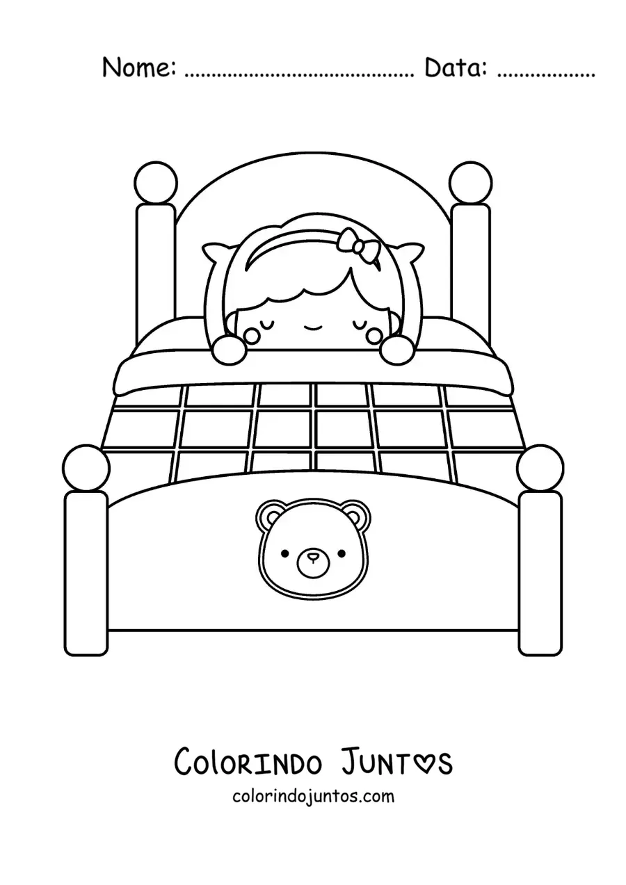Desenho para colorir de Cachinhos Dourados dormindo na cama dos três ursinhos