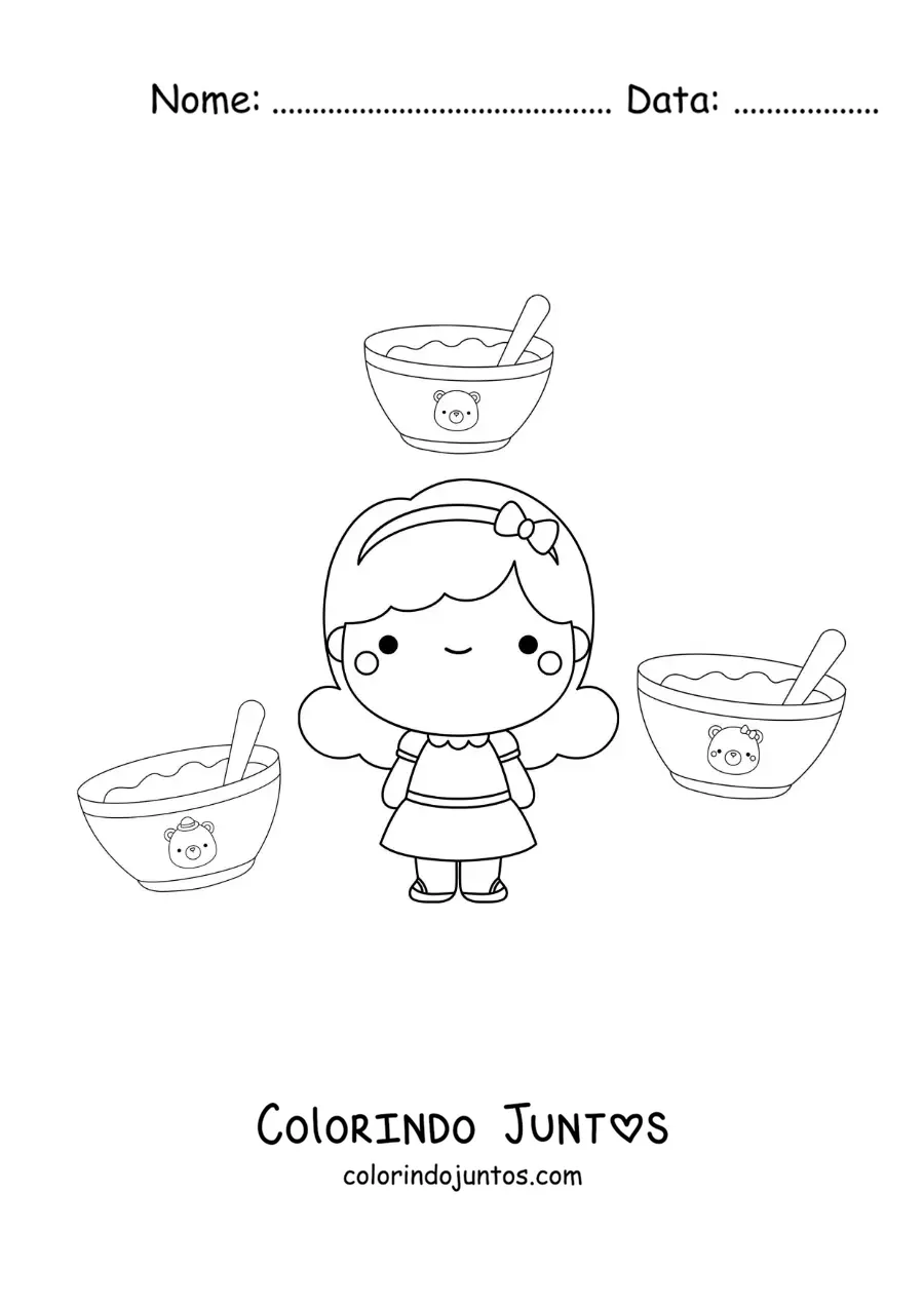 Desenho para colorir de Cachinhos Dourados e os pratos dos três ursinhos