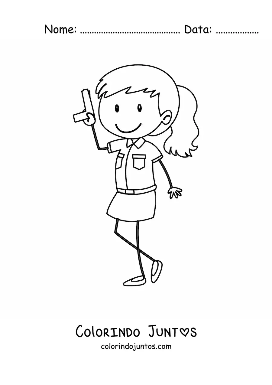 Desenho para colorir de uma mulher policial armada em estilo cartum
