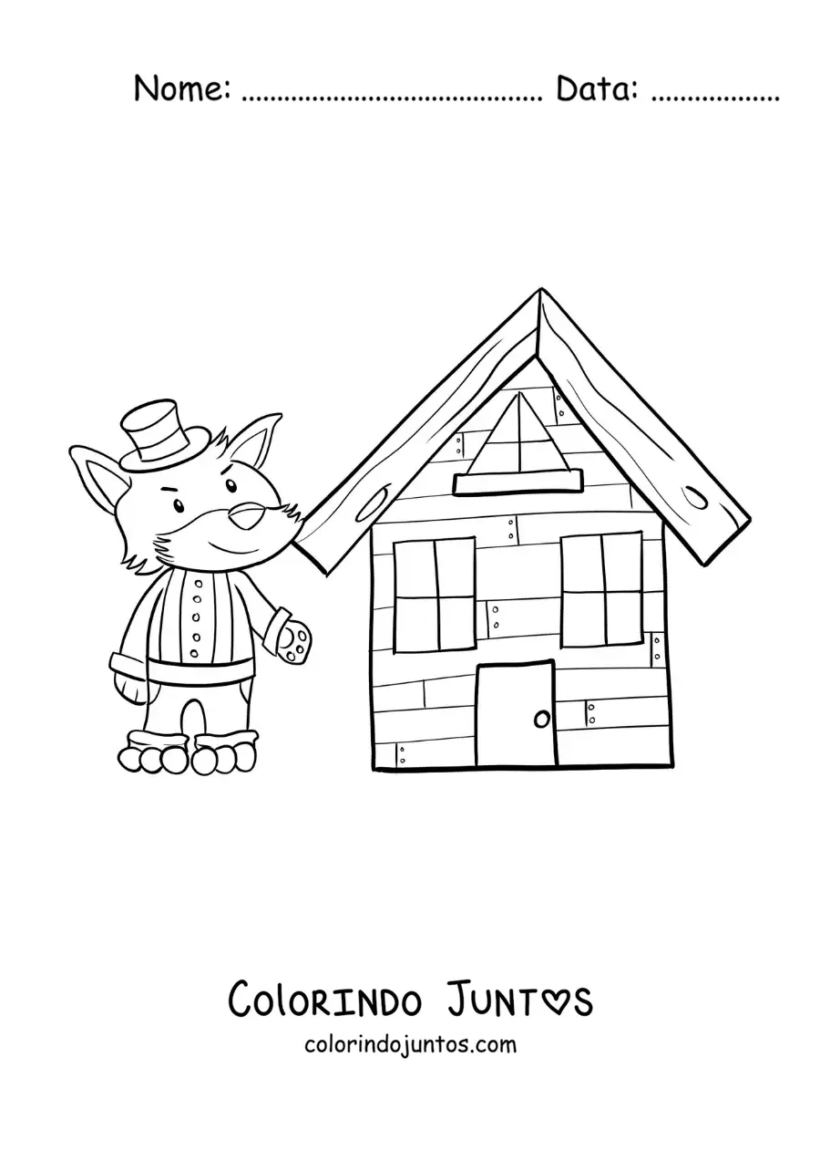 Desenho para colorir do lobo mau e a casa de tijolos