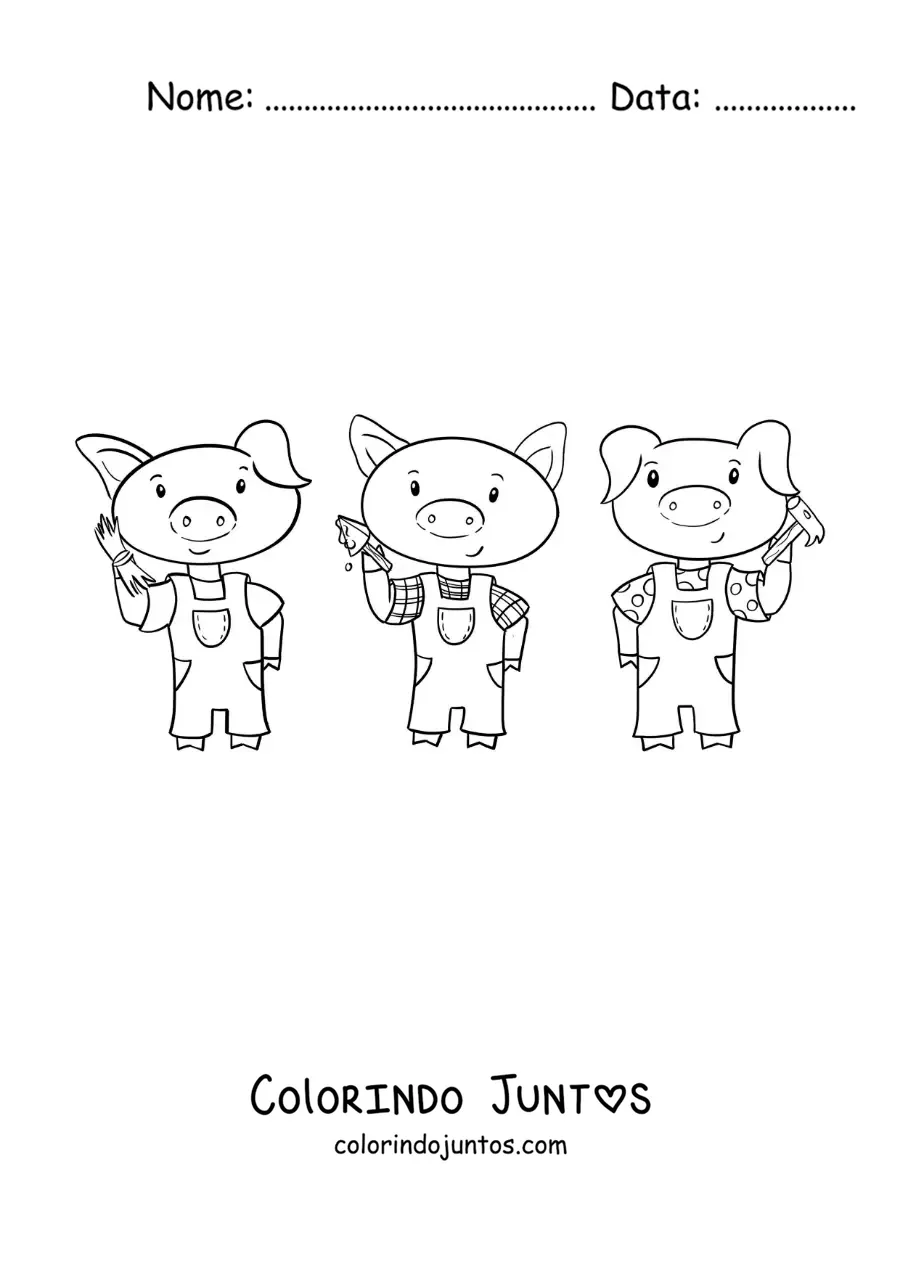 Desenho para colorir dos três porquinhos animados