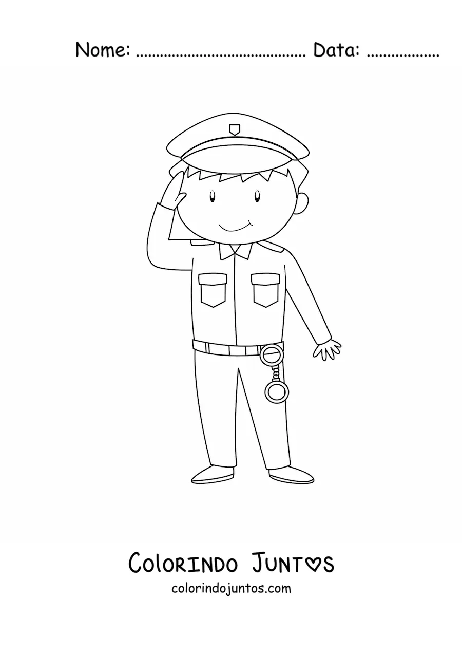 Desenho para colorir de um policial uniformizado animado