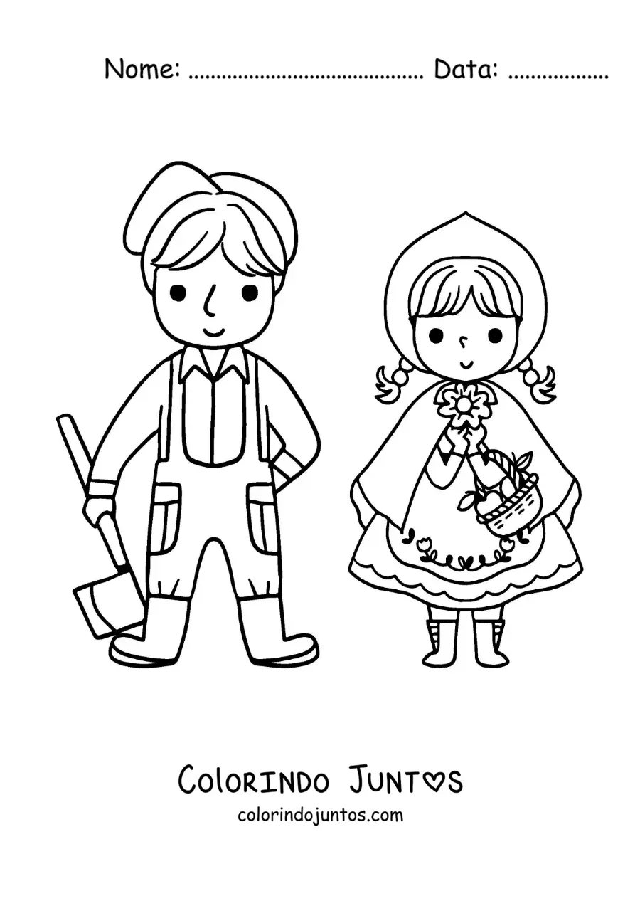 Desenho para colorir de Chapeuzinho Vermelho e o lenhador