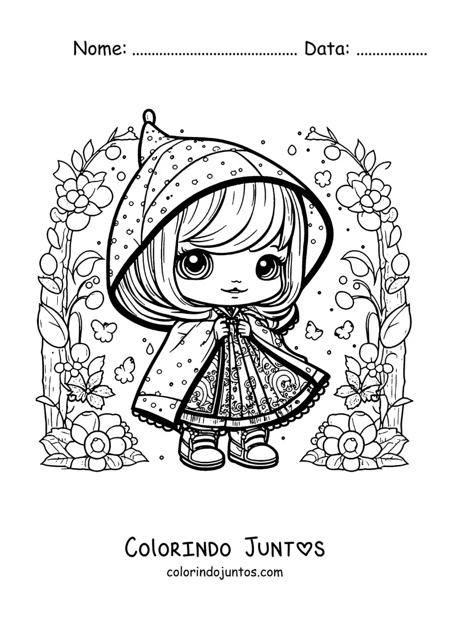 Desenho para colorir de Chapeuzinho Vermelho kawaii