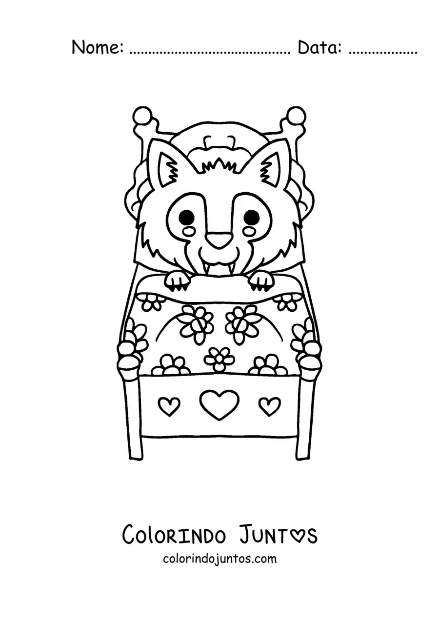 Desenho para colorir do lobo mau disfarçado de vovó