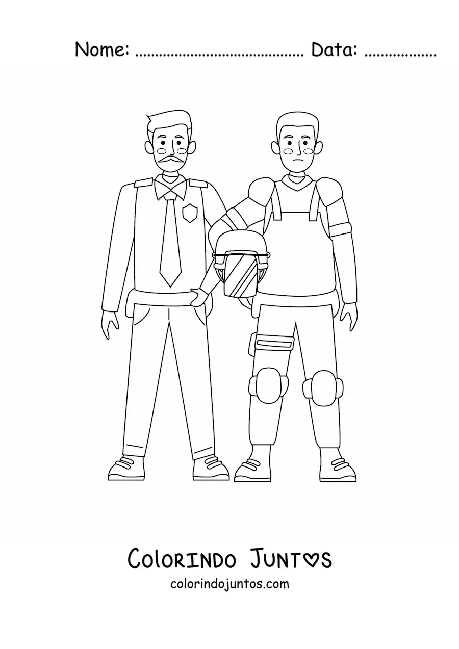 Desenho para colorir de dois policiais uniformizados