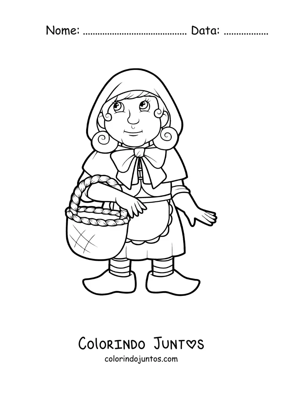Desenho para colorir de Chapeuzinho Vermelho com uma cesta
