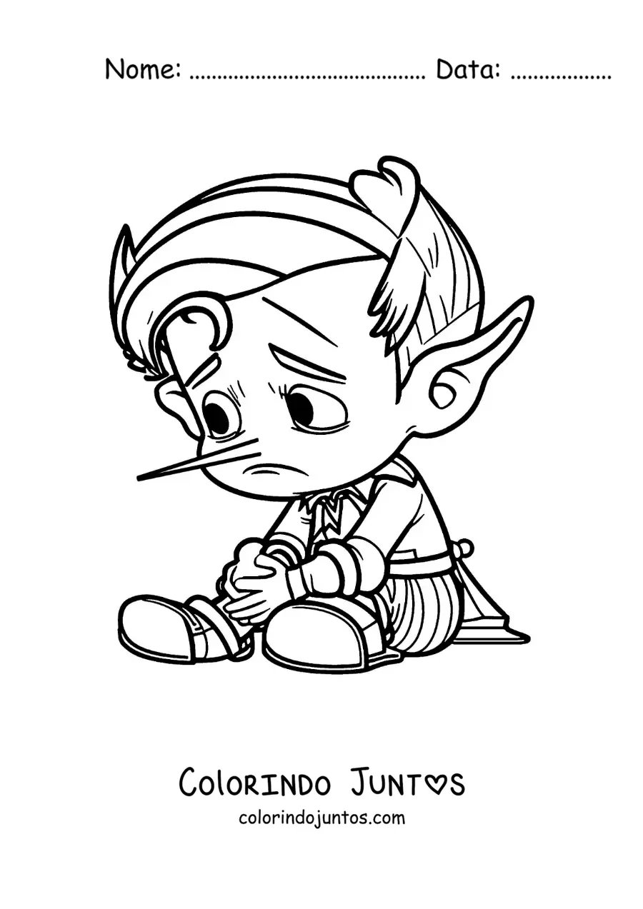Desenho para colorir de Pinóquio com o nariz e as orelhas compridas