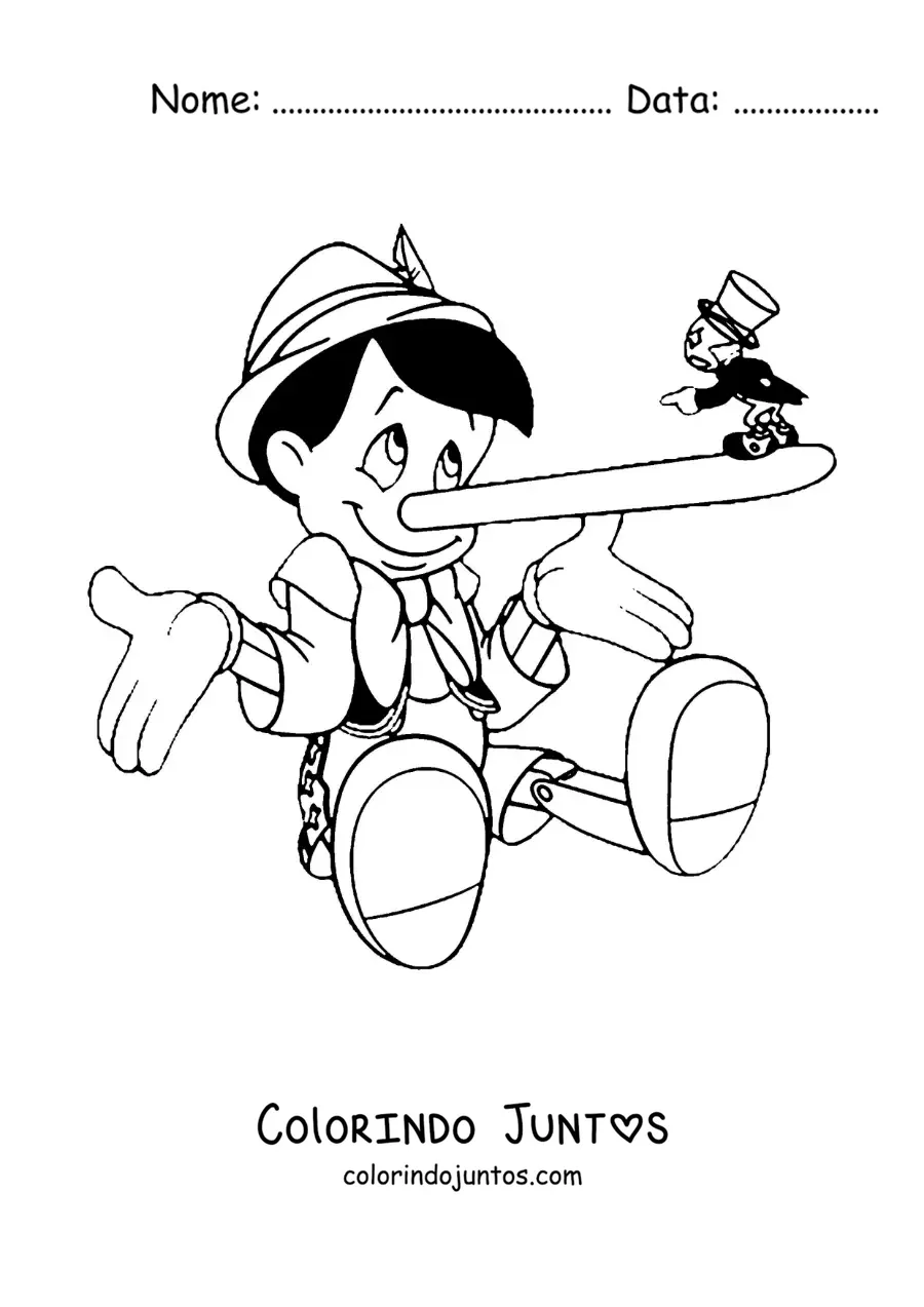 Desenho para colorir de Pinóquio e o Grilo Falante
