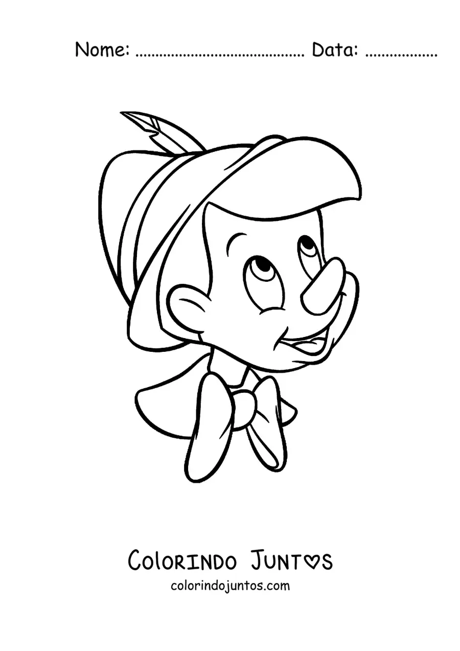 Desenho para colorir do rosto de Pinóquio fácil