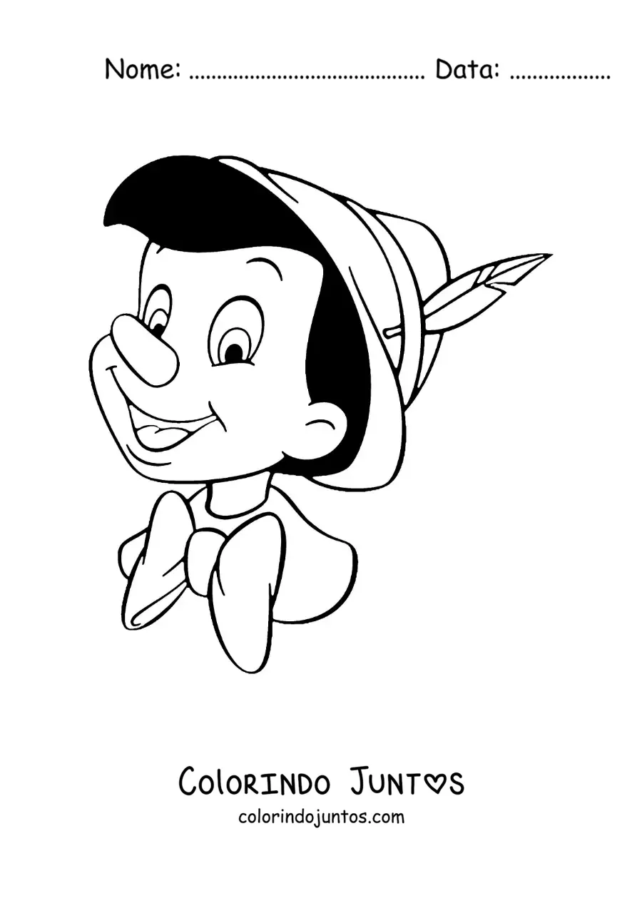 Desenho para colorir do rosto de Pinóquio animado