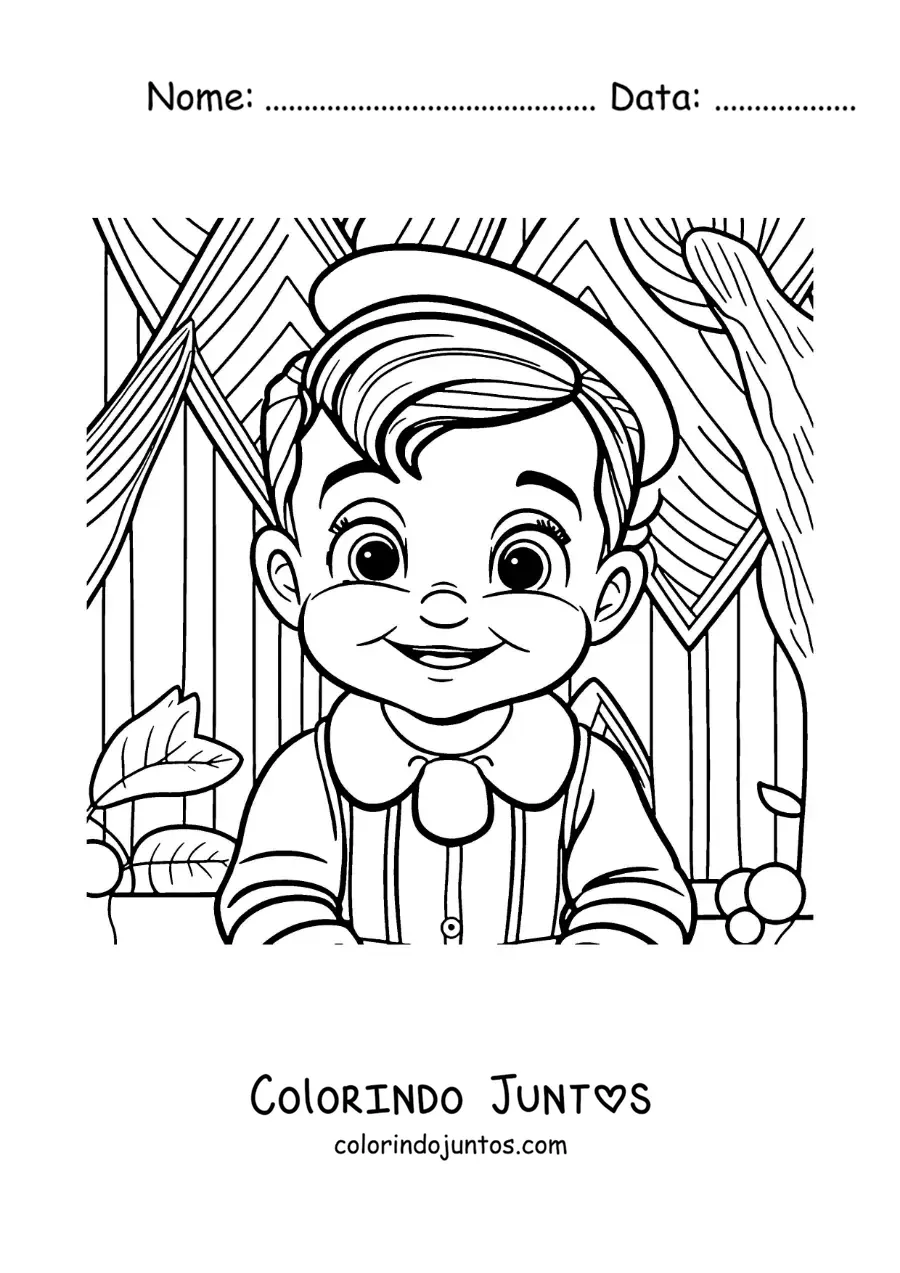 Desenho para colorir de Pinóquio transformado em um menino de verdade
