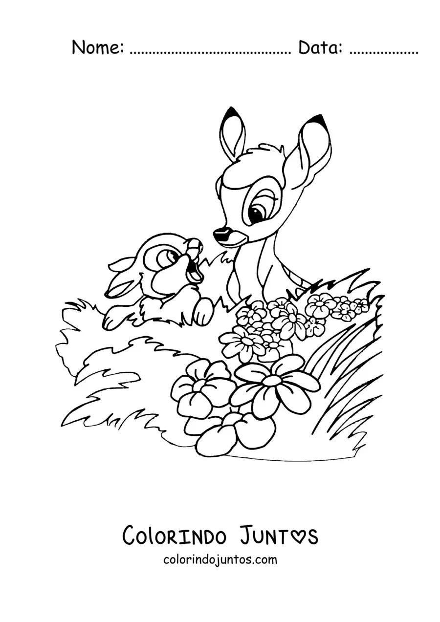 Desenho para colorir de Bambi e Tambor animados