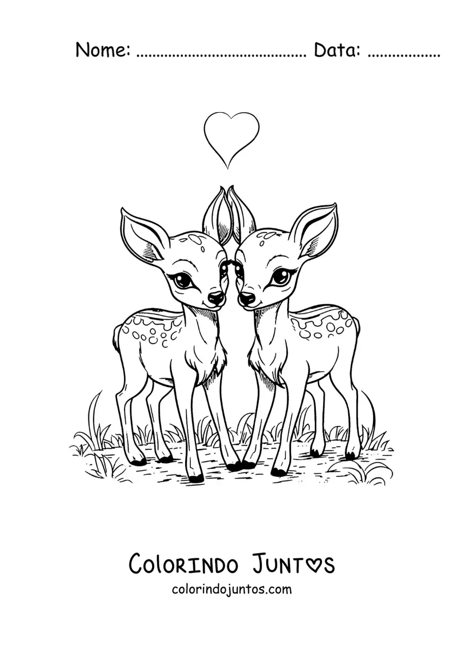 Desenho para colorir de Bambi e Falina apaixonados