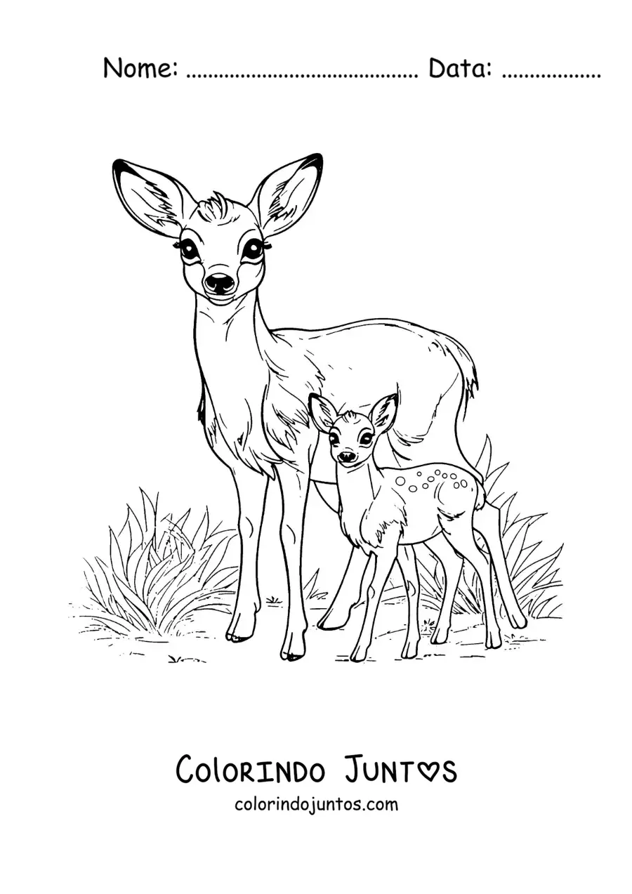 Desenho para colorir de Bambi realista e a sua mãe