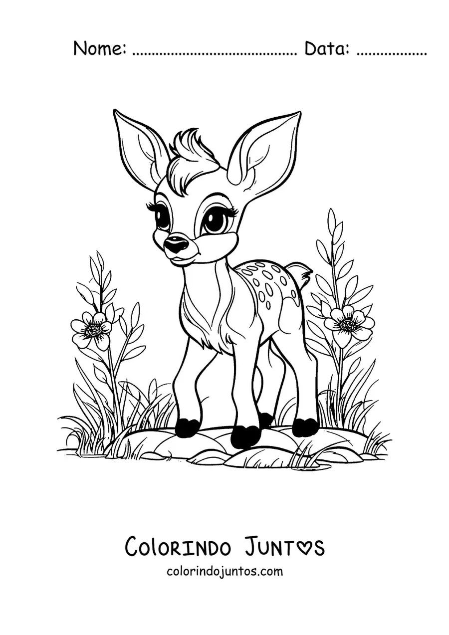 Desenho para colorir de Bambi kawaii andando