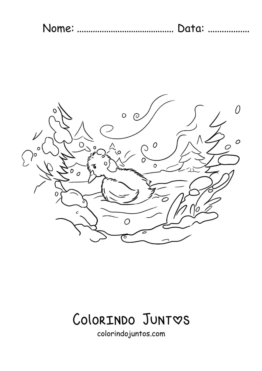 Desenho para colorir do Patinho Feio sozinho e triste
