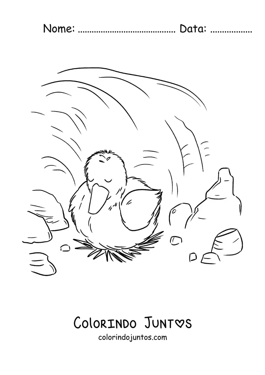 Desenho para colorir do Patinho Feio dormindo sozinho