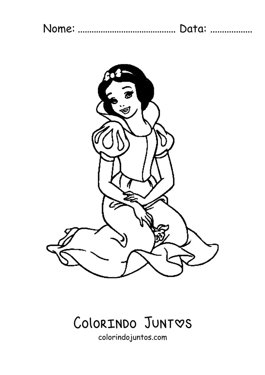 Desenho para colorir de Branca de Neve sentada
