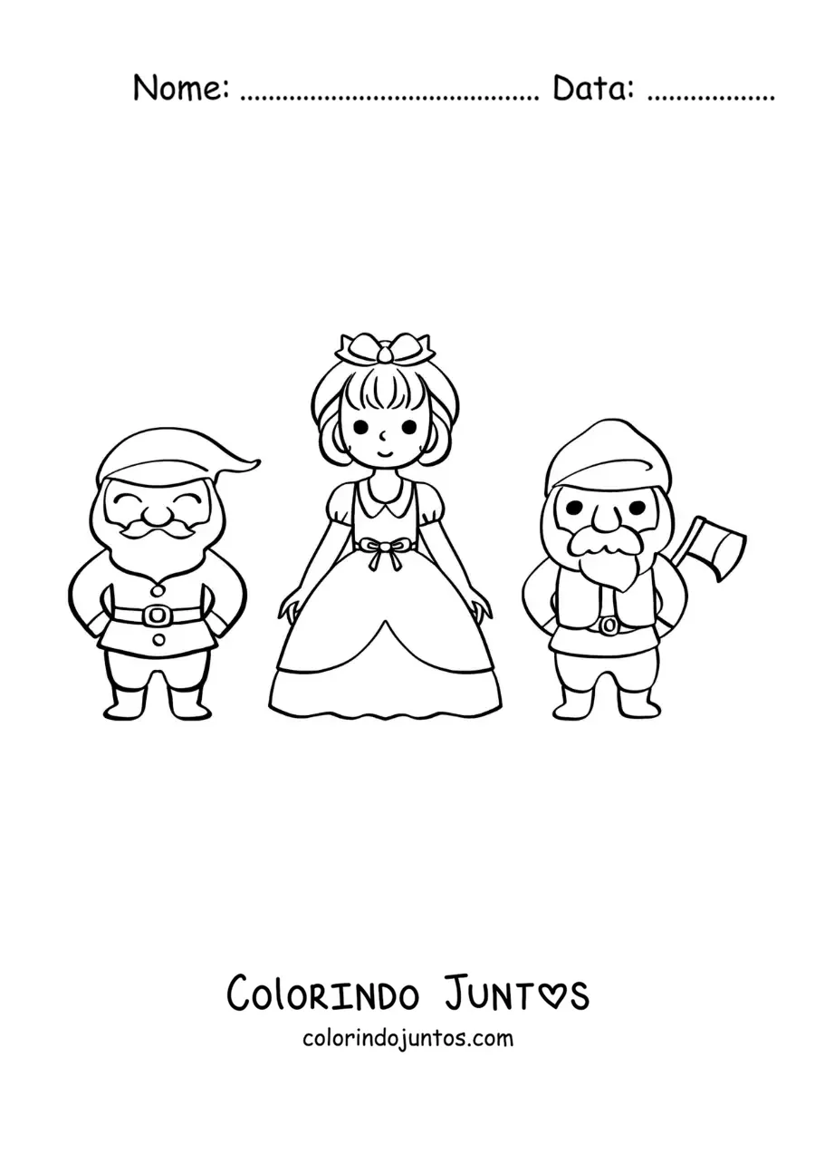 Desenho para colorir de Branca de Neve e dois anões