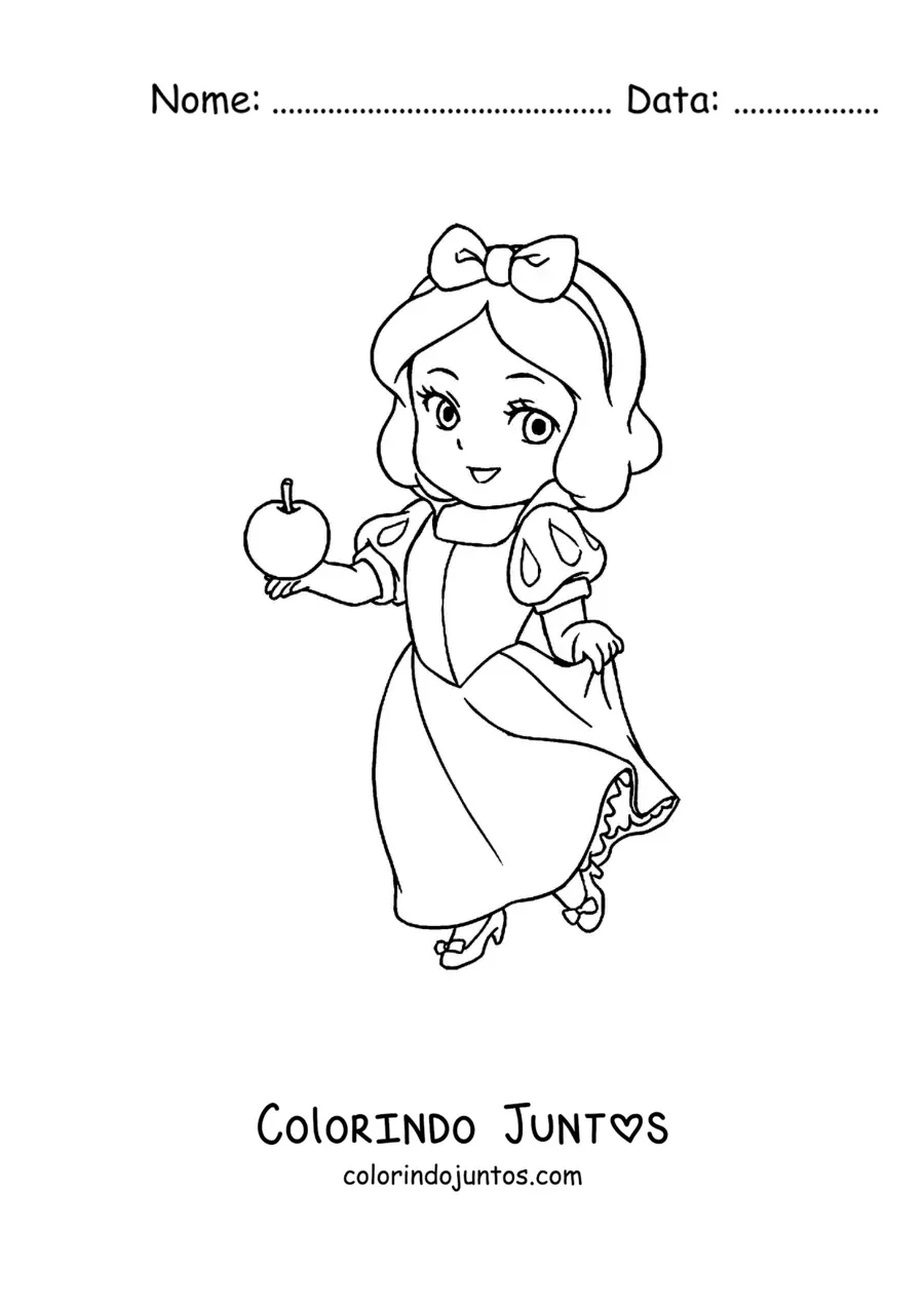 Desenho para colorir de Branca de Neve kawaii com uma maçã