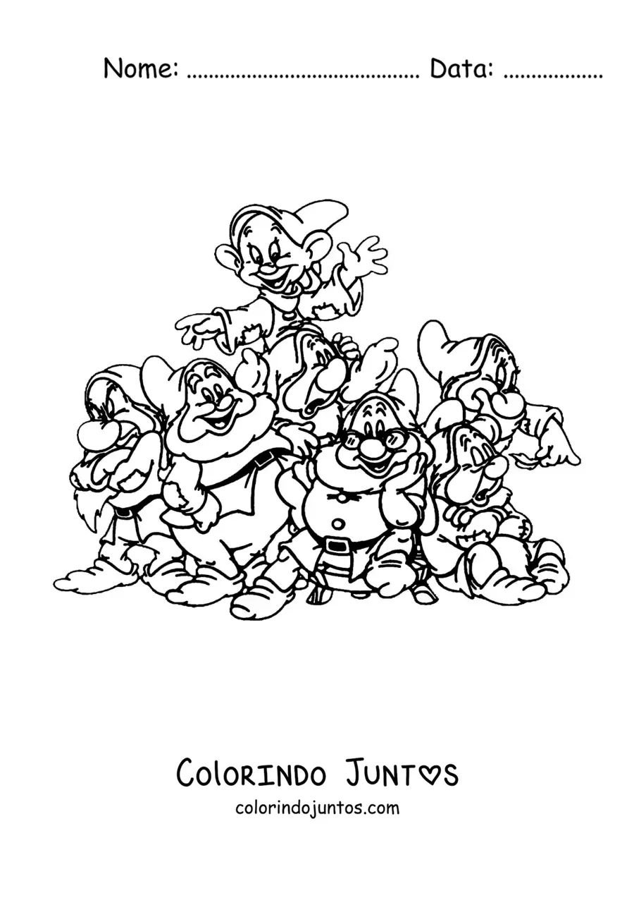 Desenho para colorir dos 7 anões de Branca de Neve