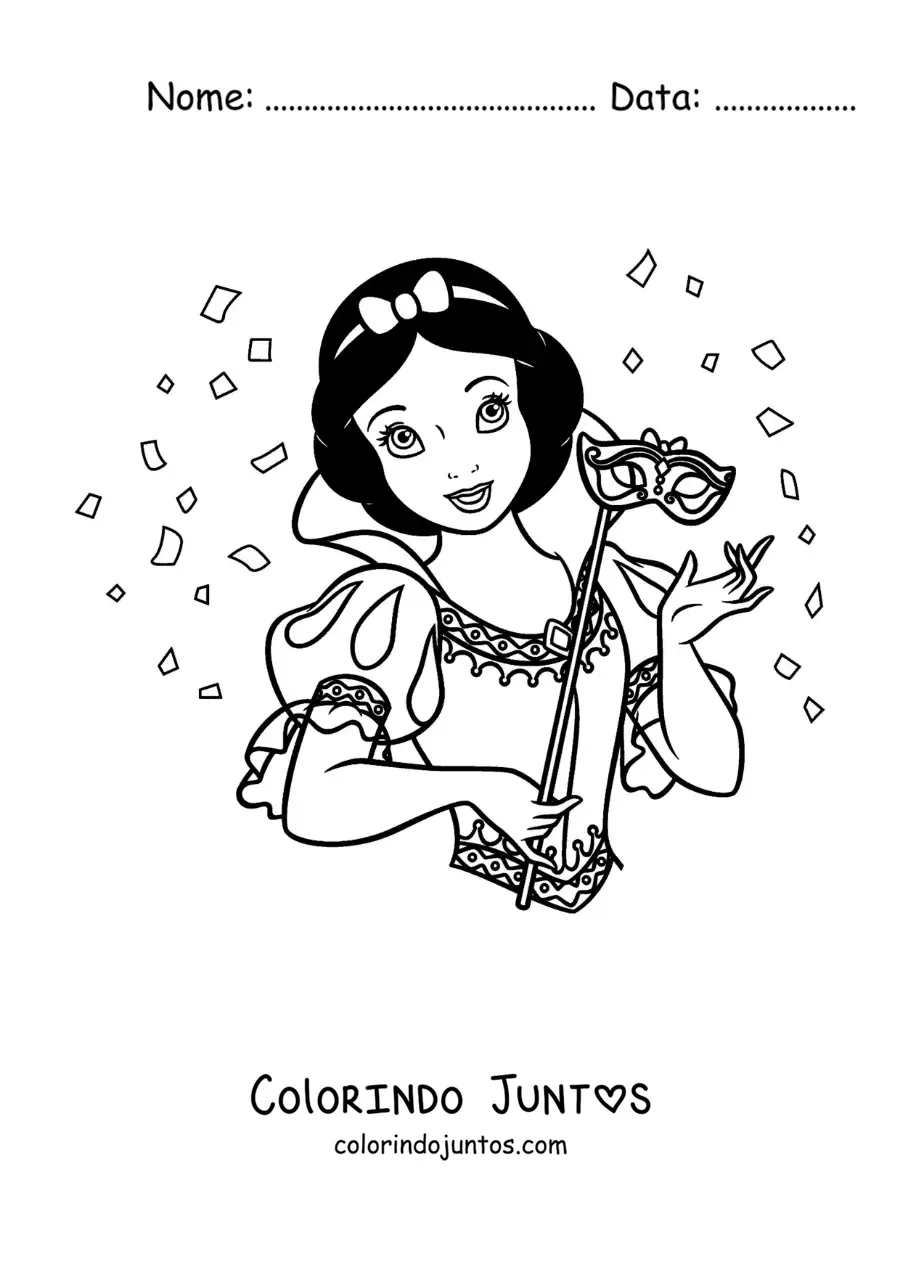 Desenho para colorir de Branca de Neve com uma máscara