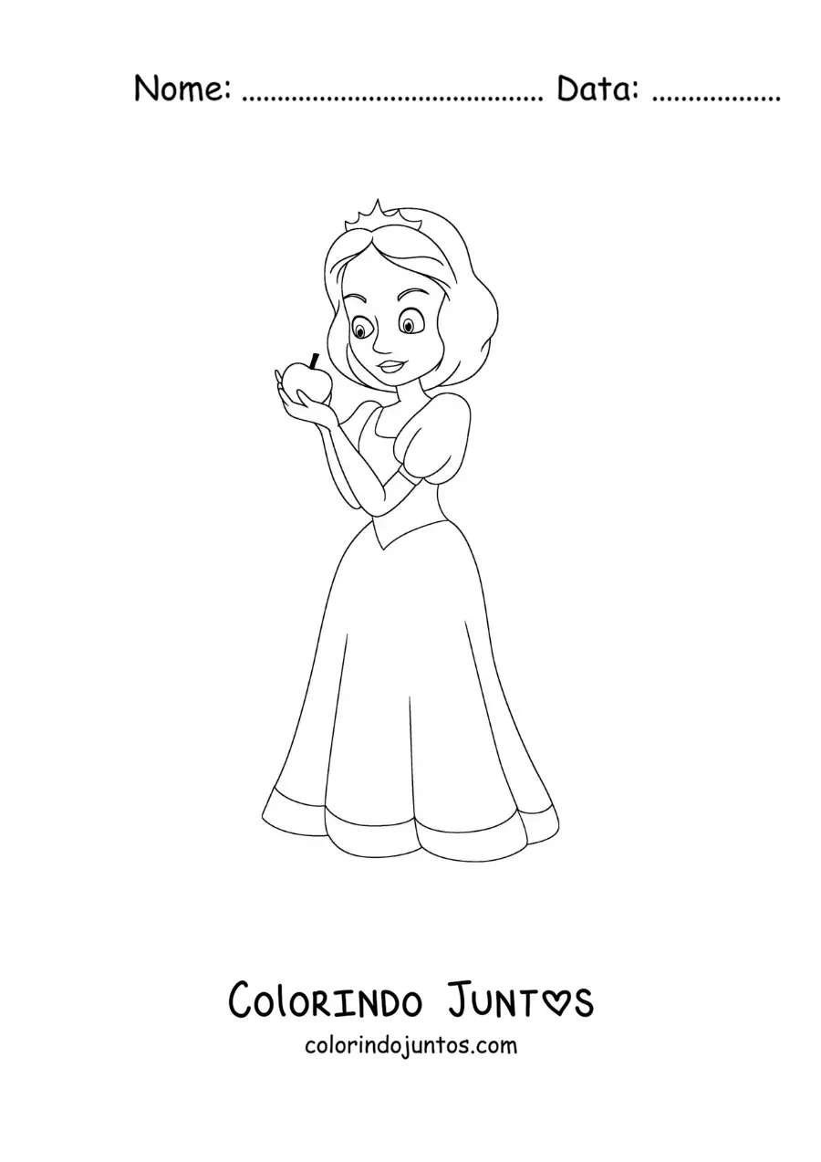 Desenho para colorir de Branca de Neve mordendo a maçã