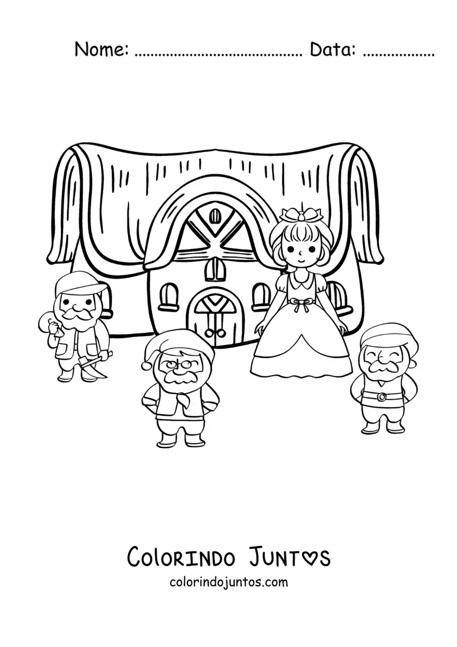 Desenho para colorir de Branca de Neve na casa dos sete anões
