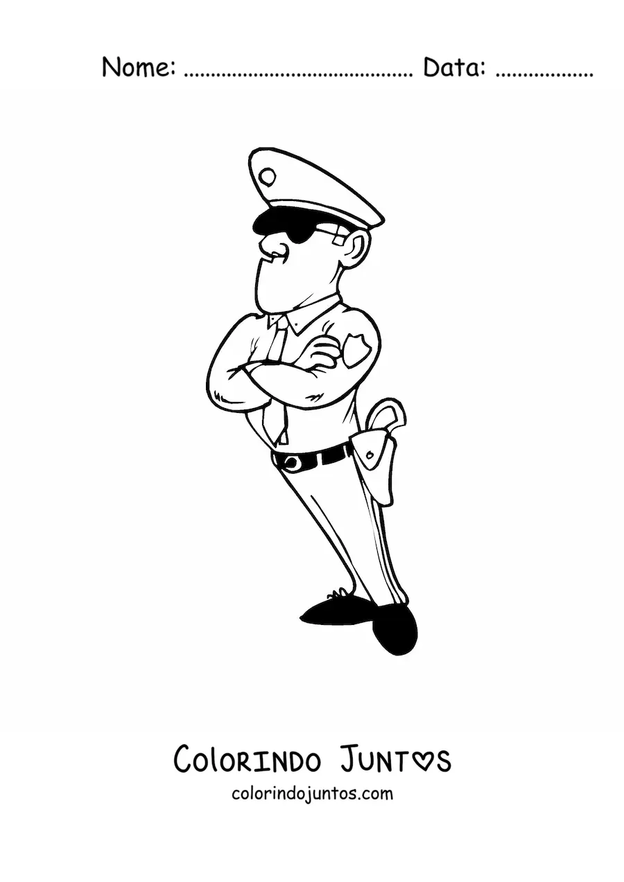 Desenho para colorir de uma caricatura de um policial bravo