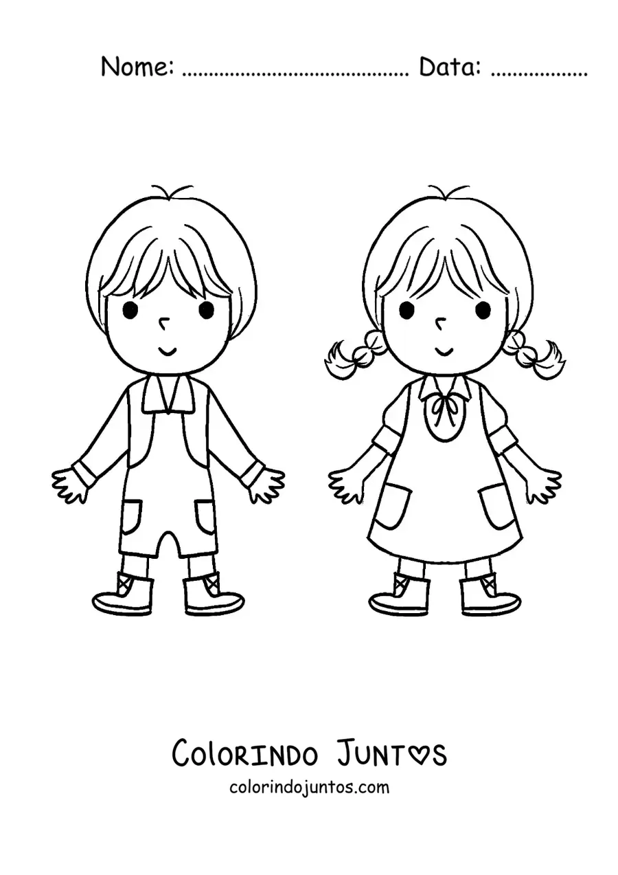 Desenho para colorir de João e Maria animados fácil