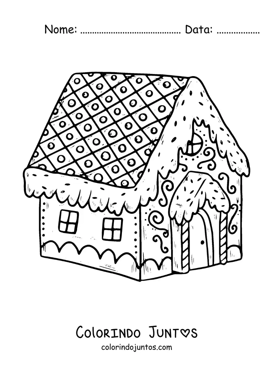 Desenho para colorir da casa de doces do conto de João e Maria