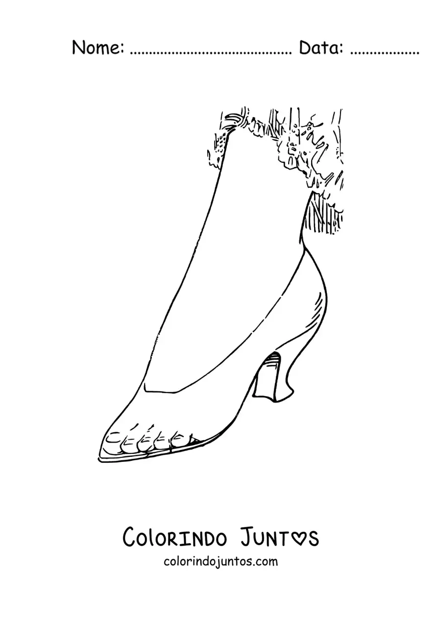 Desenho para colorir do pé da Cinderela no sapatinho de cristal